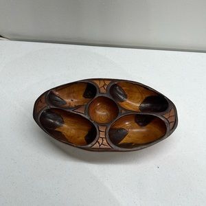 Carved wood serving bowl monkey pod 5 compartments 12x 7x 2 Inches